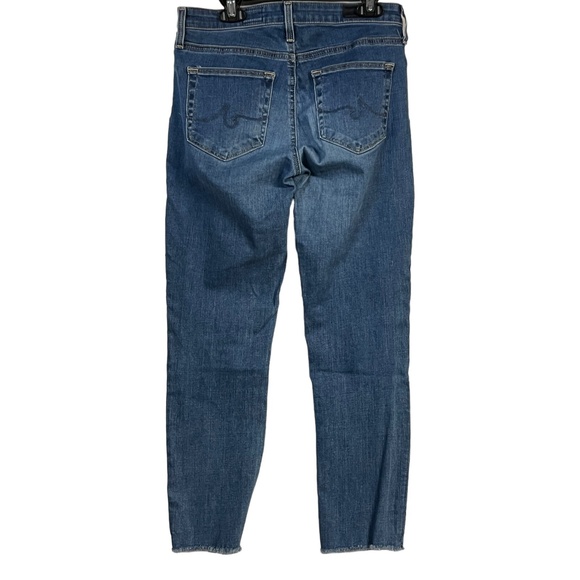 AG Adriano Goldschmied The Prima Crop Cigarette Crop Blue Denim Jeans Fringe 25R - Picture 6 of 13